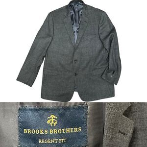 Brooks Brothers Regent Blazer Mens 46R Linen Lambswool Blend Dark Grey Excellent